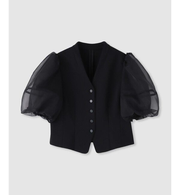 LOULOU WILLOUGHBY「【LOULOU WILLOUGHBY】ジレドッキングオーガンスリーブトップス」|Tシャツ・カットソー|ブラック