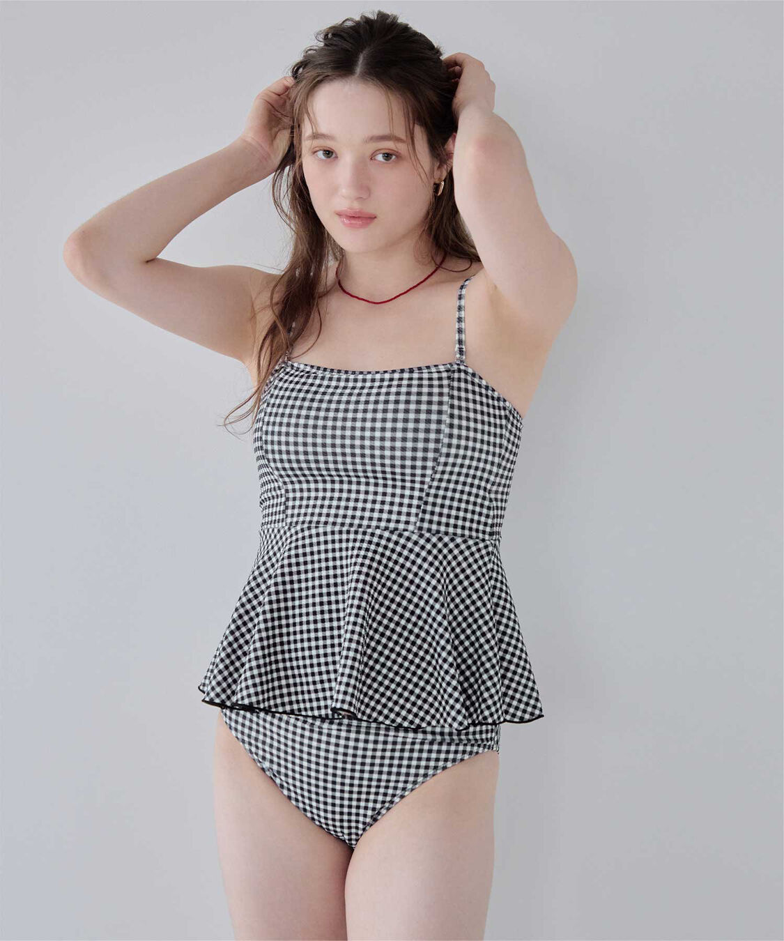 SEA DRESS「ペプラムフレアビスチェビキニ」|ビキニ|ギンガム/ブラック