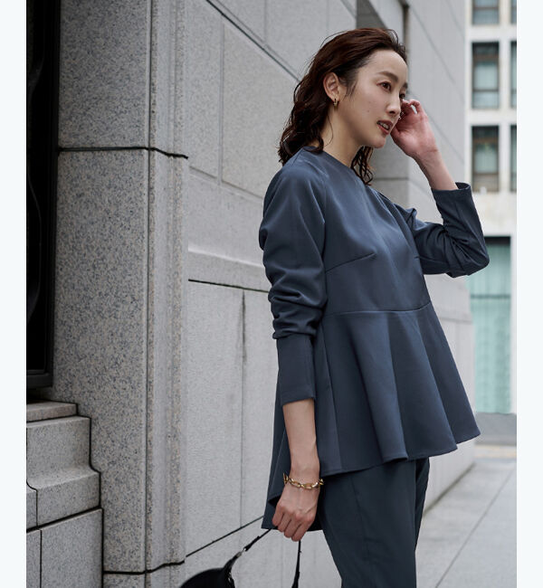 ur's「クルーネックペプラムプルオーバー」|Tシャツ・カットソー|ネイビー