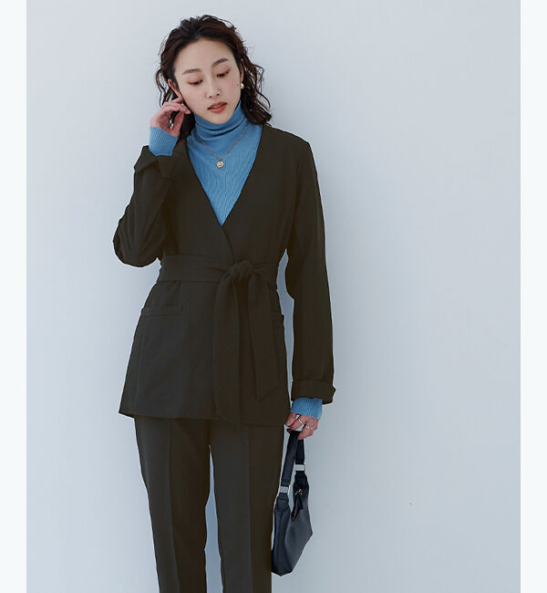 ur's「ベルト付ノーカラージャケット」|ノーカラージャケット|