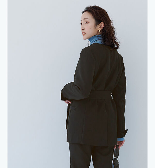 ur's「ベルト付ノーカラージャケット」|ノーカラージャケット|