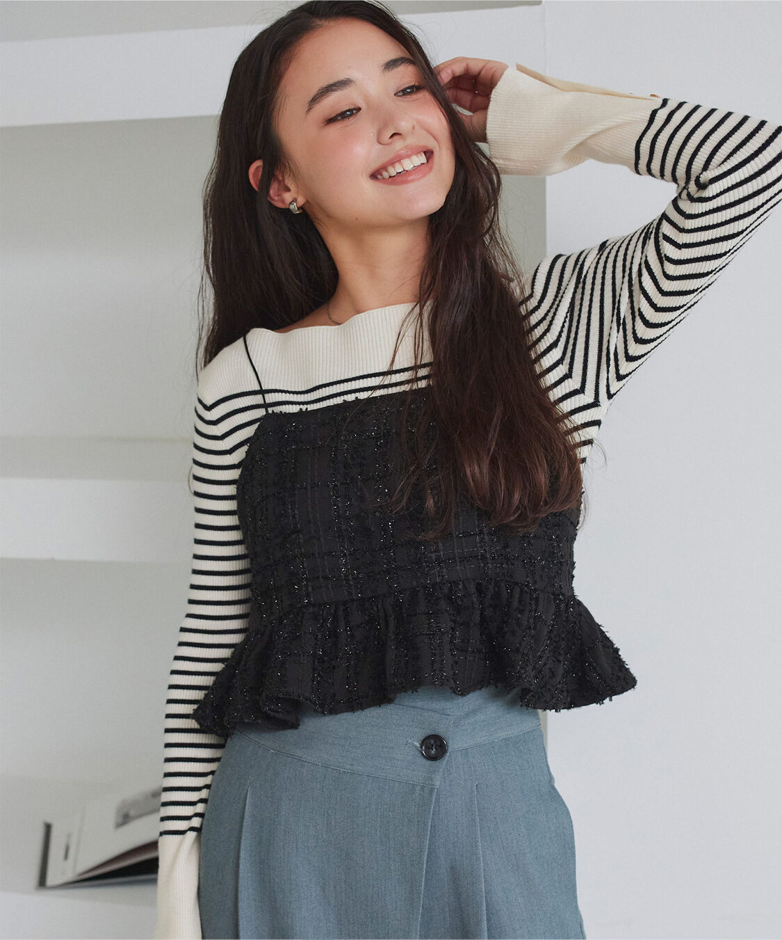 titivate「ラメツイードキャミソールトップス」|キャミソール|ブラック