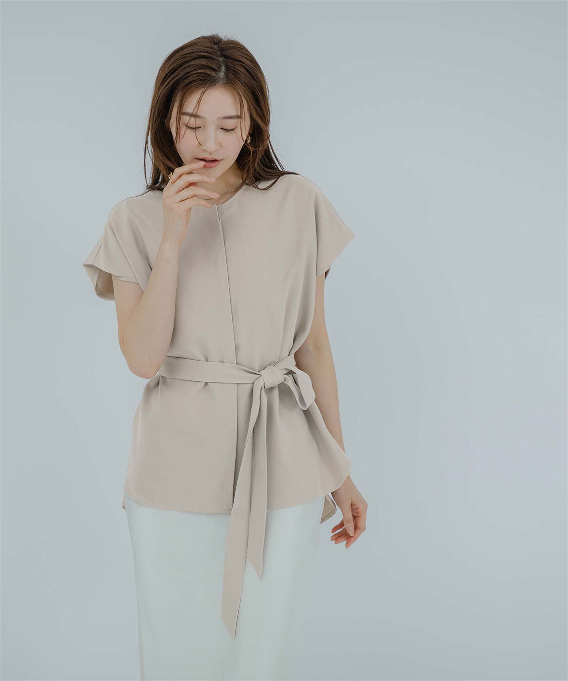 ur's「フレンチスリーブショルダータックノーカラーブラウス」|シャツ・ブラウス|
