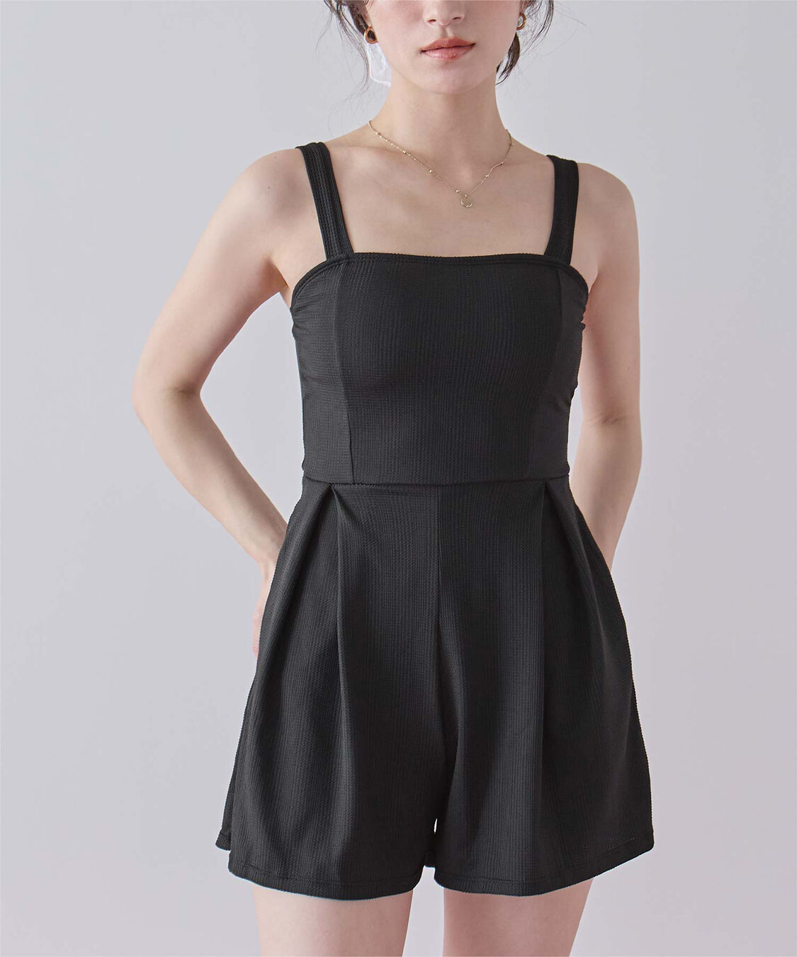 SEA DRESS「チェック素材ロンパース/ワンピース/セット水着」|コンビネゾン|ブラック