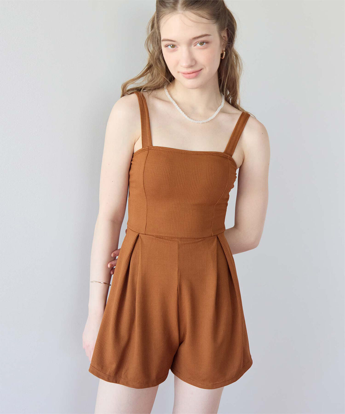 SEA DRESS「チェック素材ロンパース/ワンピース/セット水着」|コンビネゾン|ブラウン