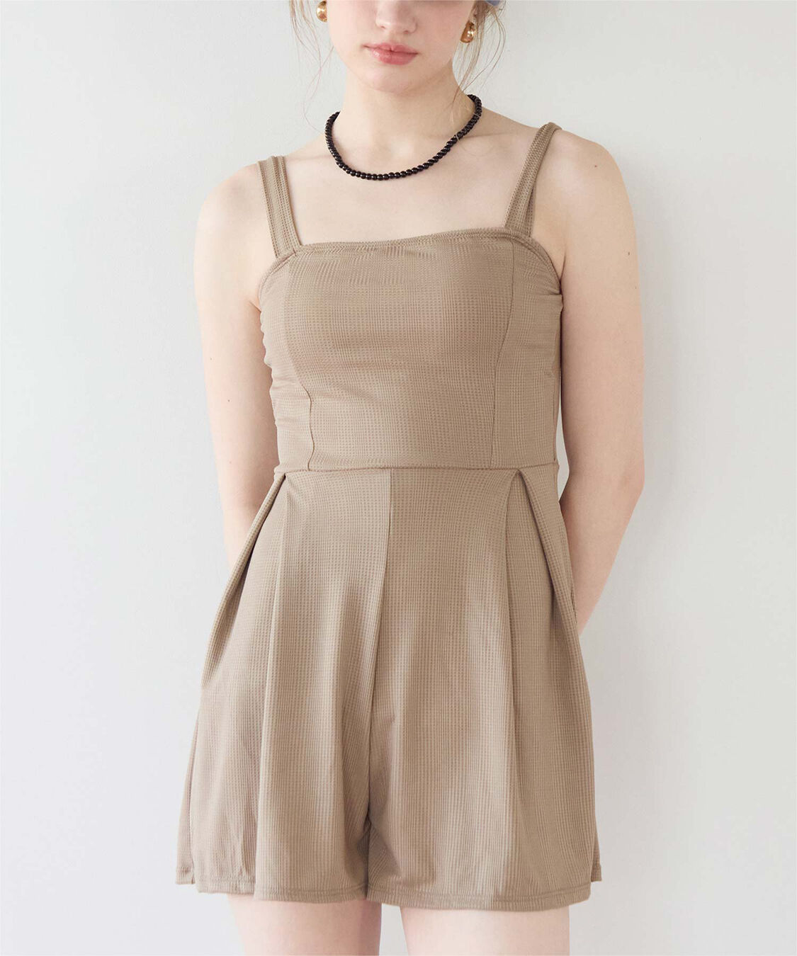 SEA DRESS「チェック素材ロンパース/ワンピース/セット水着」|コンビネゾン|グレージュ