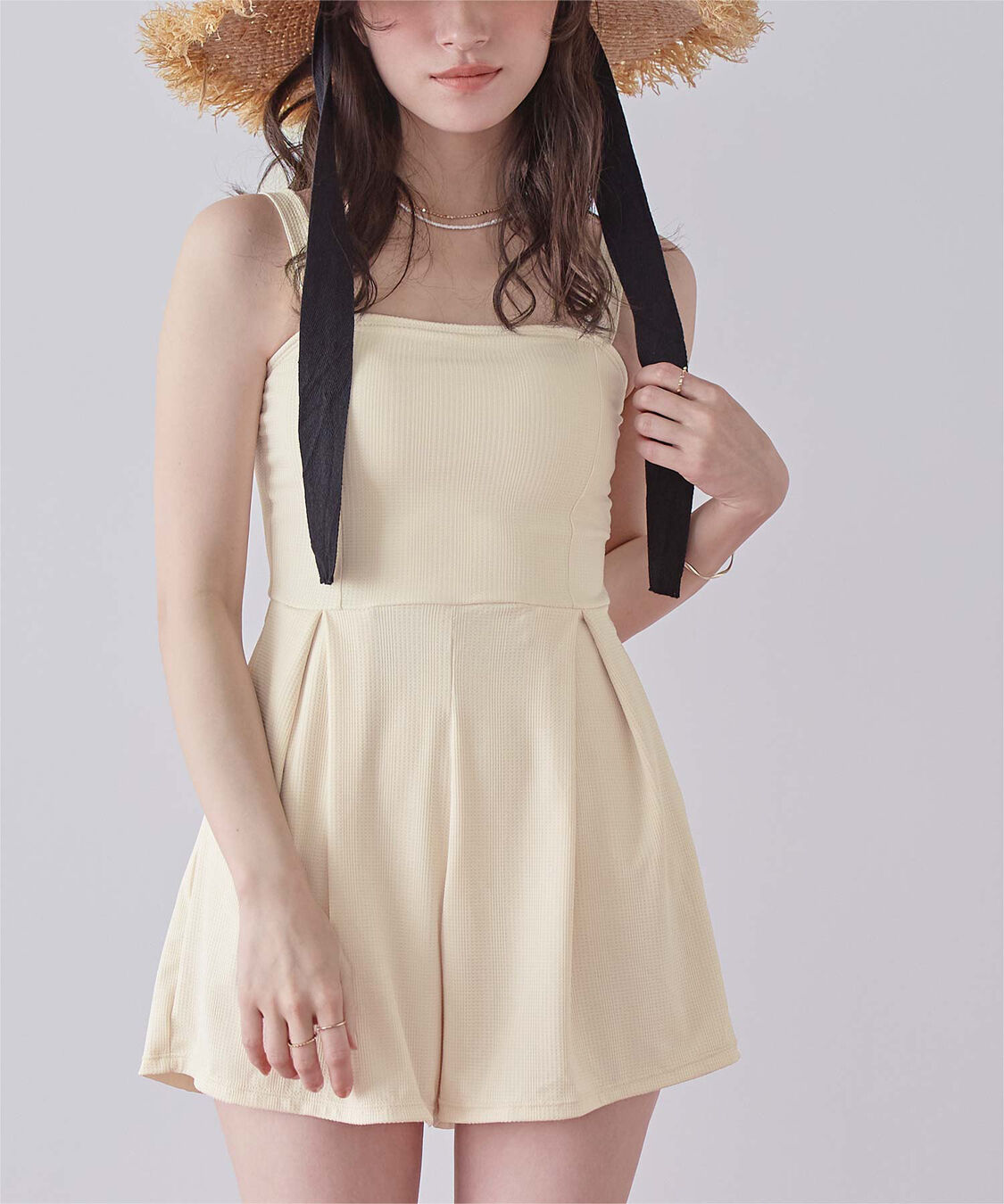 SEA DRESS「チェック素材ロンパース/ワンピース/セット水着」|コンビネゾン|オフホワイト