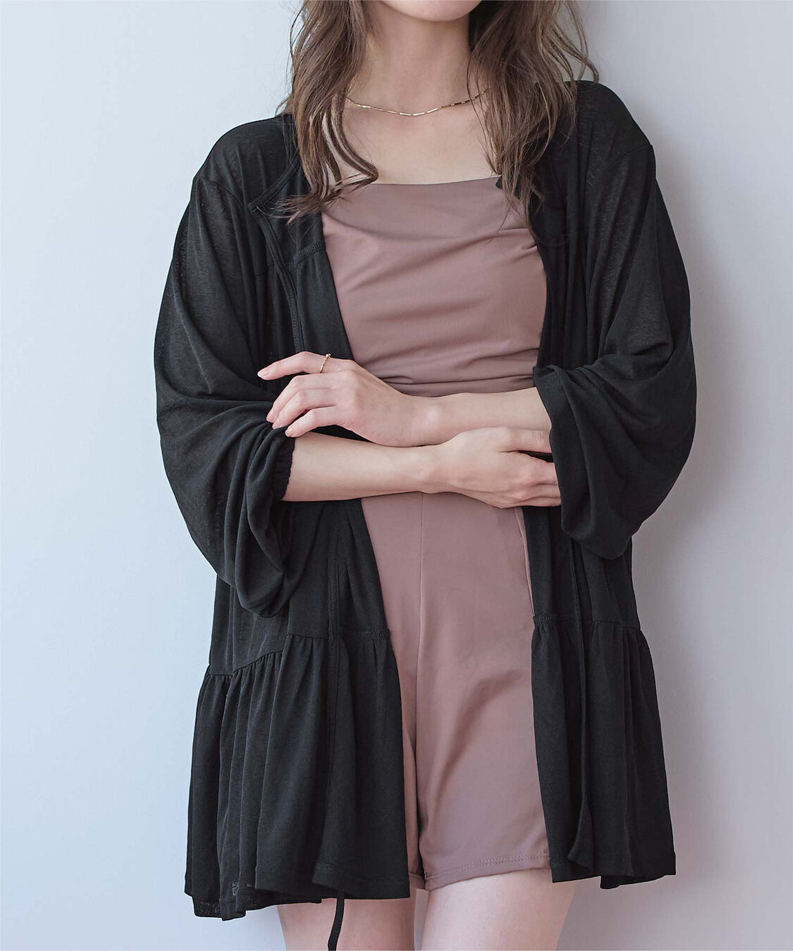 SEA DRESS「ティアードロングカーディガン/ラッシュガード」|コンビネゾン|ブラック