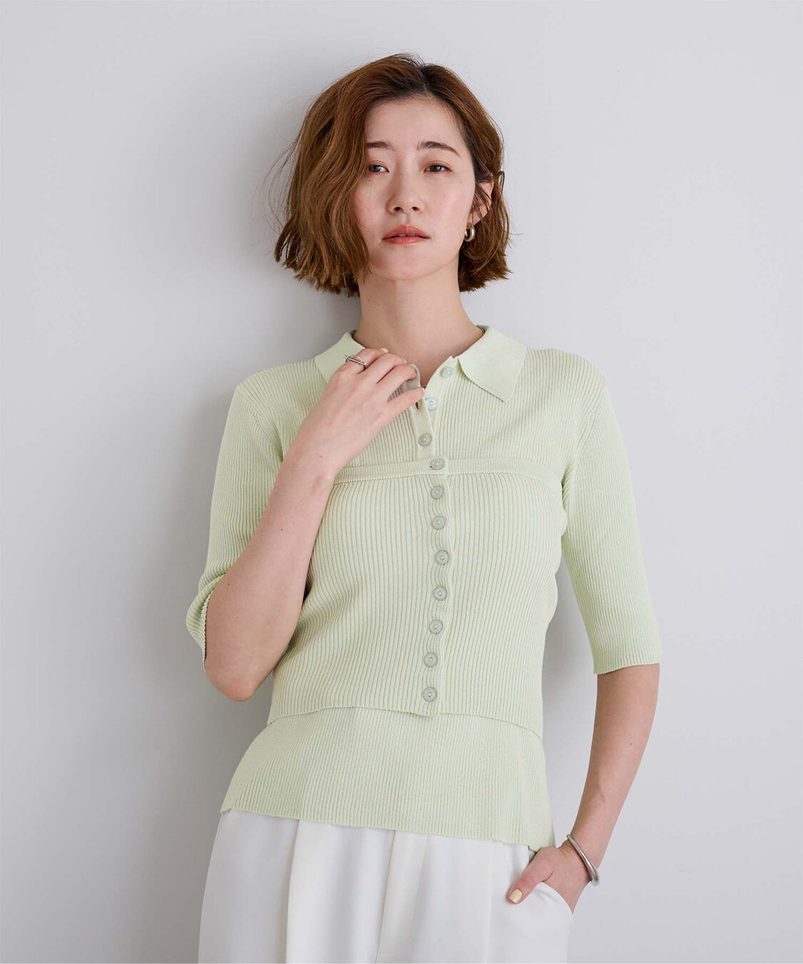 ur's「リブニットポロ&times;ビスチェセット」|ポロシャツ|ライトグリーン