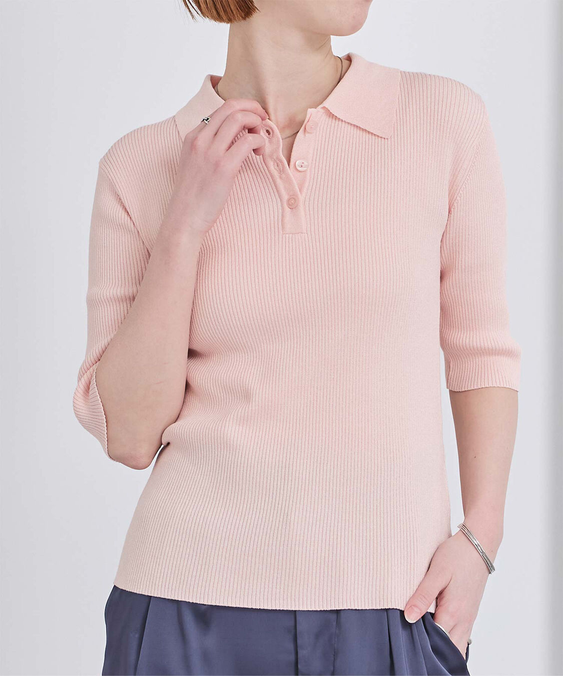 ur's「リブニットポロ&times;ビスチェセット」|ポロシャツ|ライトピンク