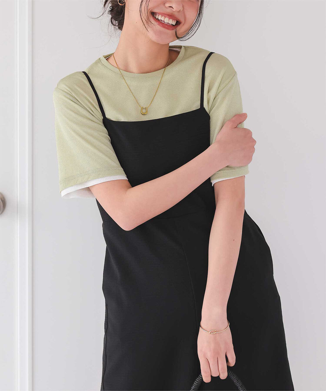 titivate「ハーフスリーブシアーカットソートップス」|Tシャツ・カットソー|ライトグリーン