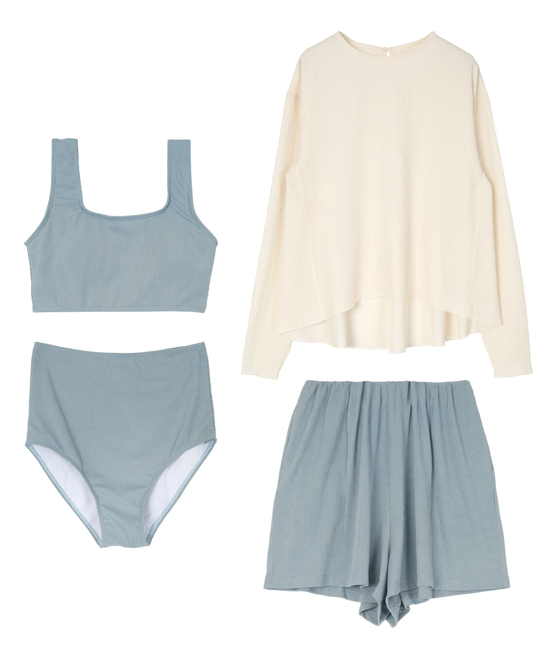 SEA DRESS「4点ｾｯﾄ/ﾍﾑﾗｲﾝﾗｯｼｭｶﾞｰﾄﾞ&times;ﾋﾞｷﾆ/水着」|ビキニ|