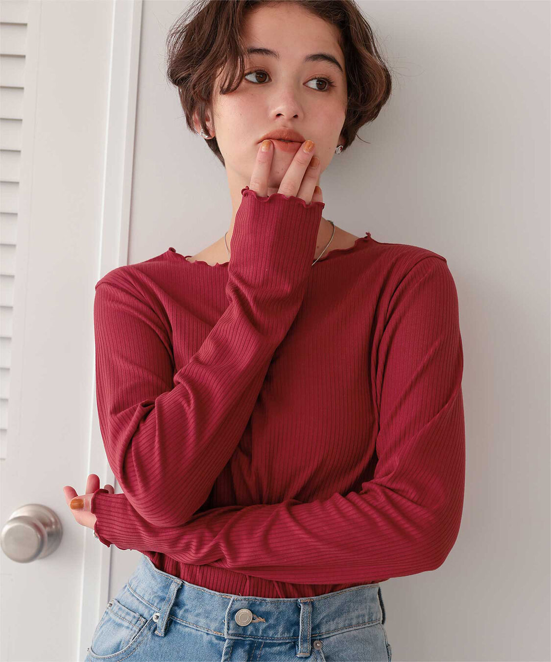 titivate「リブカットソーメローデザイントップス」|Tシャツ・カットソー|