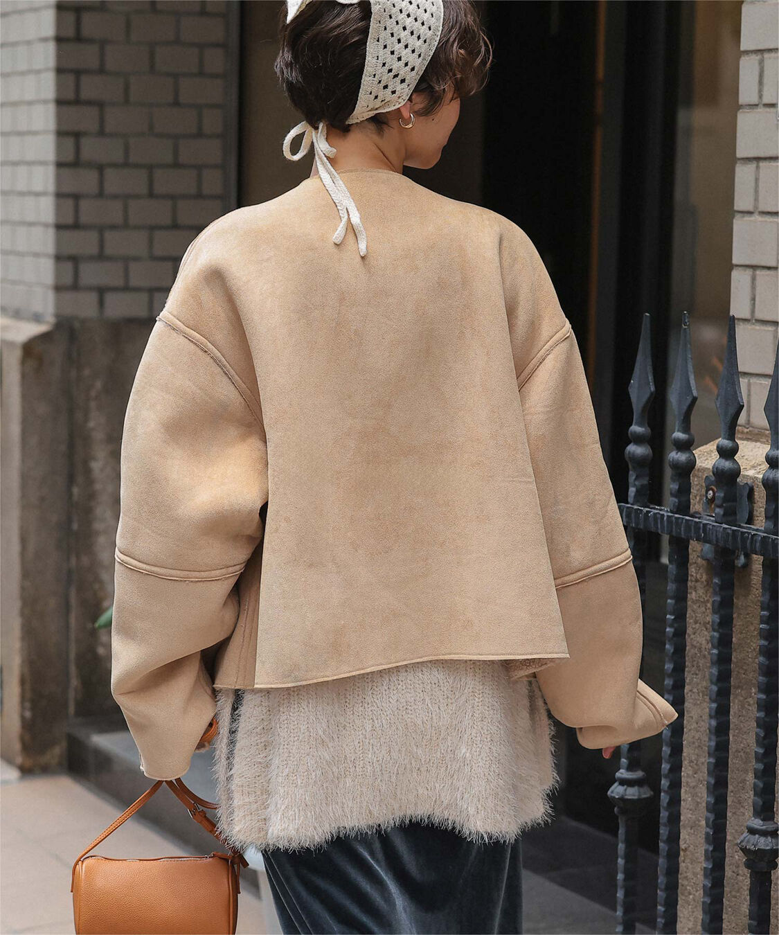 titivate「フェイクムートンノーカラージャケット」|ノーカラーコート|