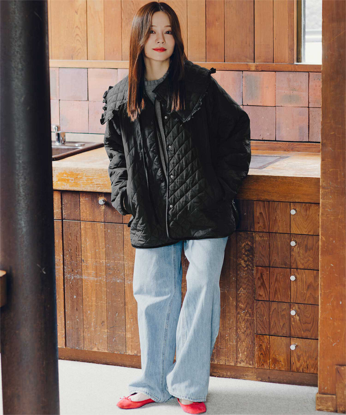 titivate「【高山直子さんコラボアイテム】襟付きキルティングジャケット」|ノーカラージャケット|