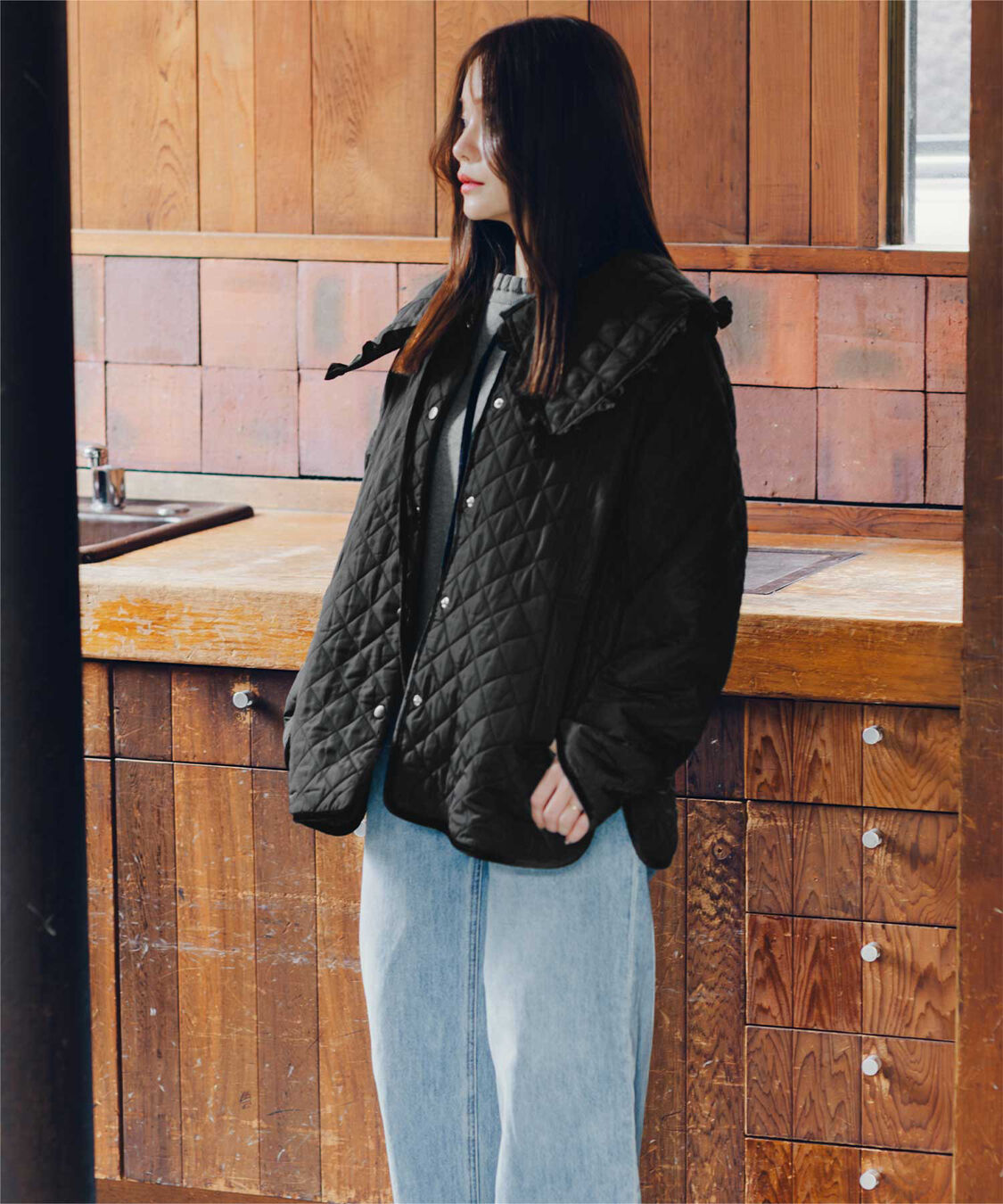 titivate「【高山直子さんコラボアイテム】襟付きキルティングジャケット」|ノーカラージャケット|