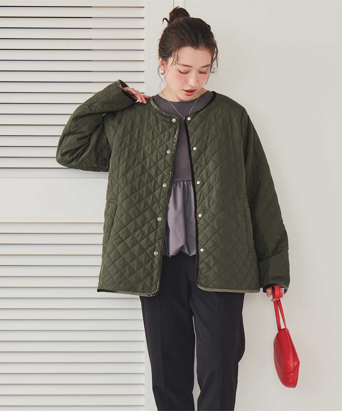 titivate「【高山直子さんコラボアイテム】襟付きキルティングジャケット」|ノーカラージャケット|