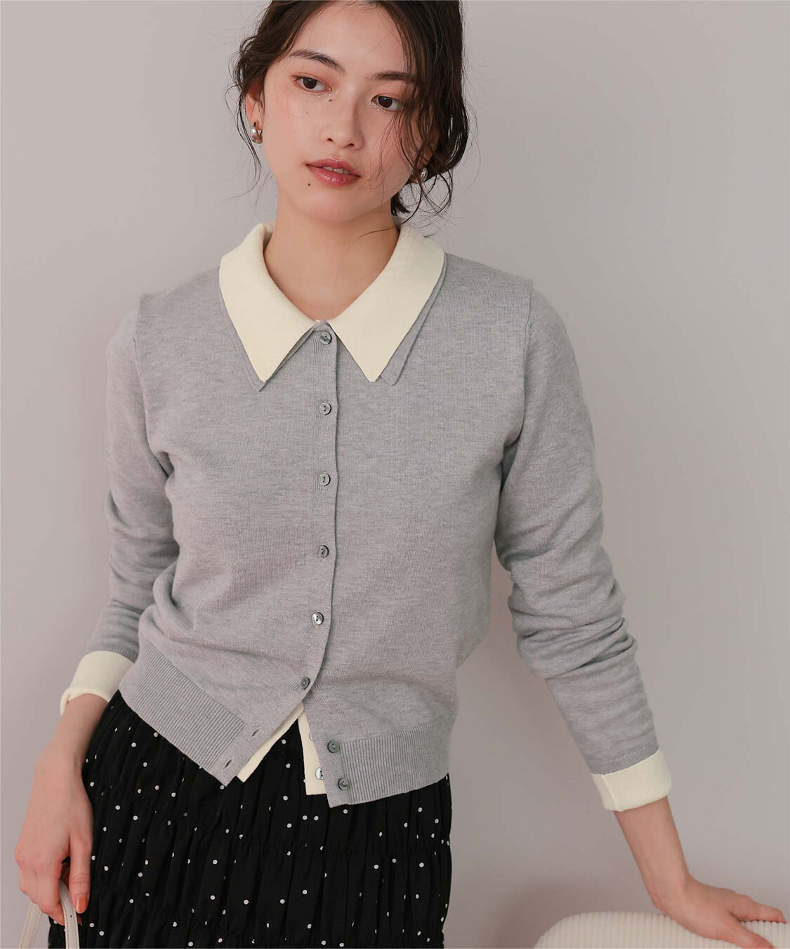 titivate「ポロ襟ニットカーディガン/トップス」|ニット・セーター|グレー