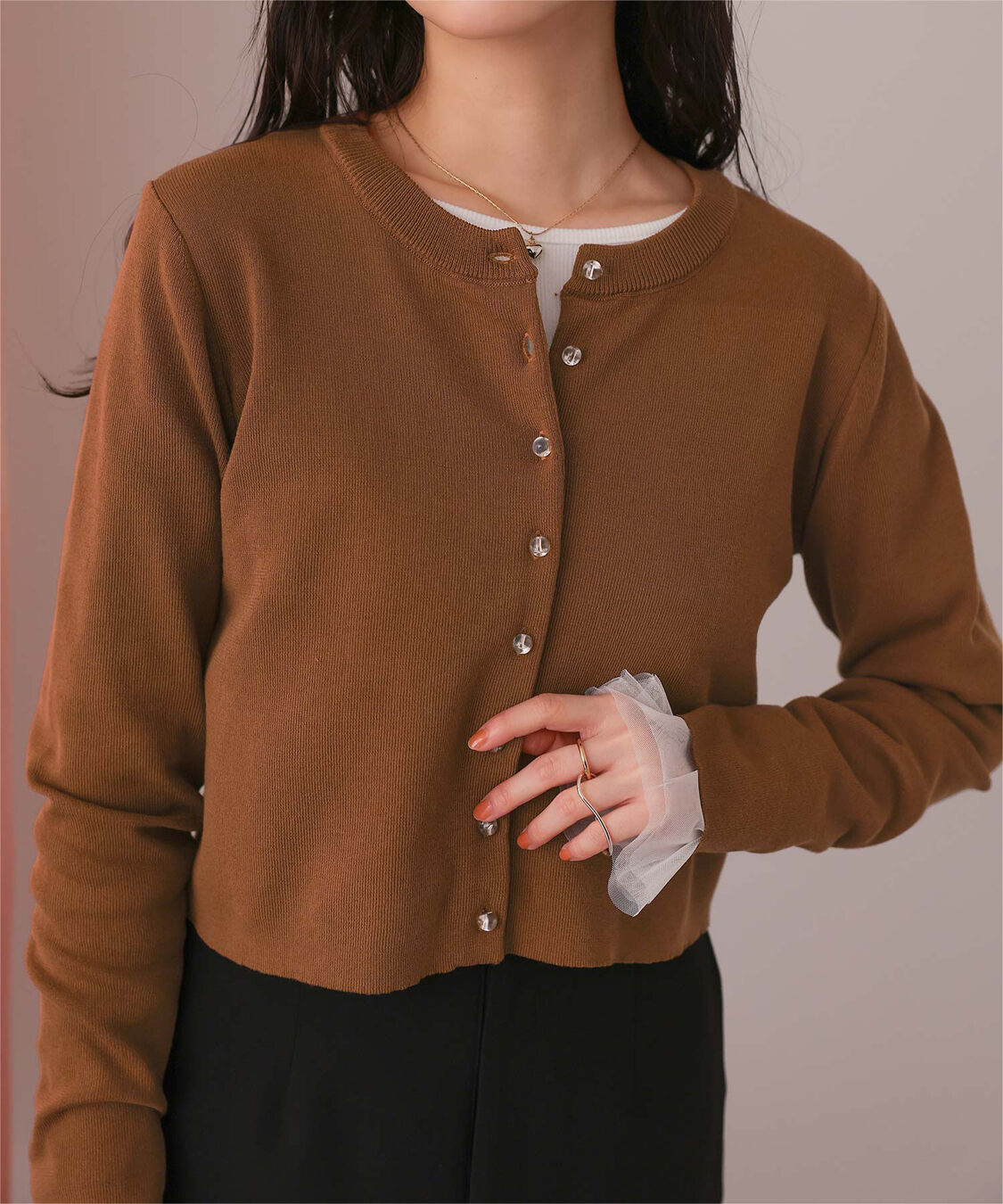 titivate「クリア釦UVケアニットカーディガン」|カーディガン|ブラウン