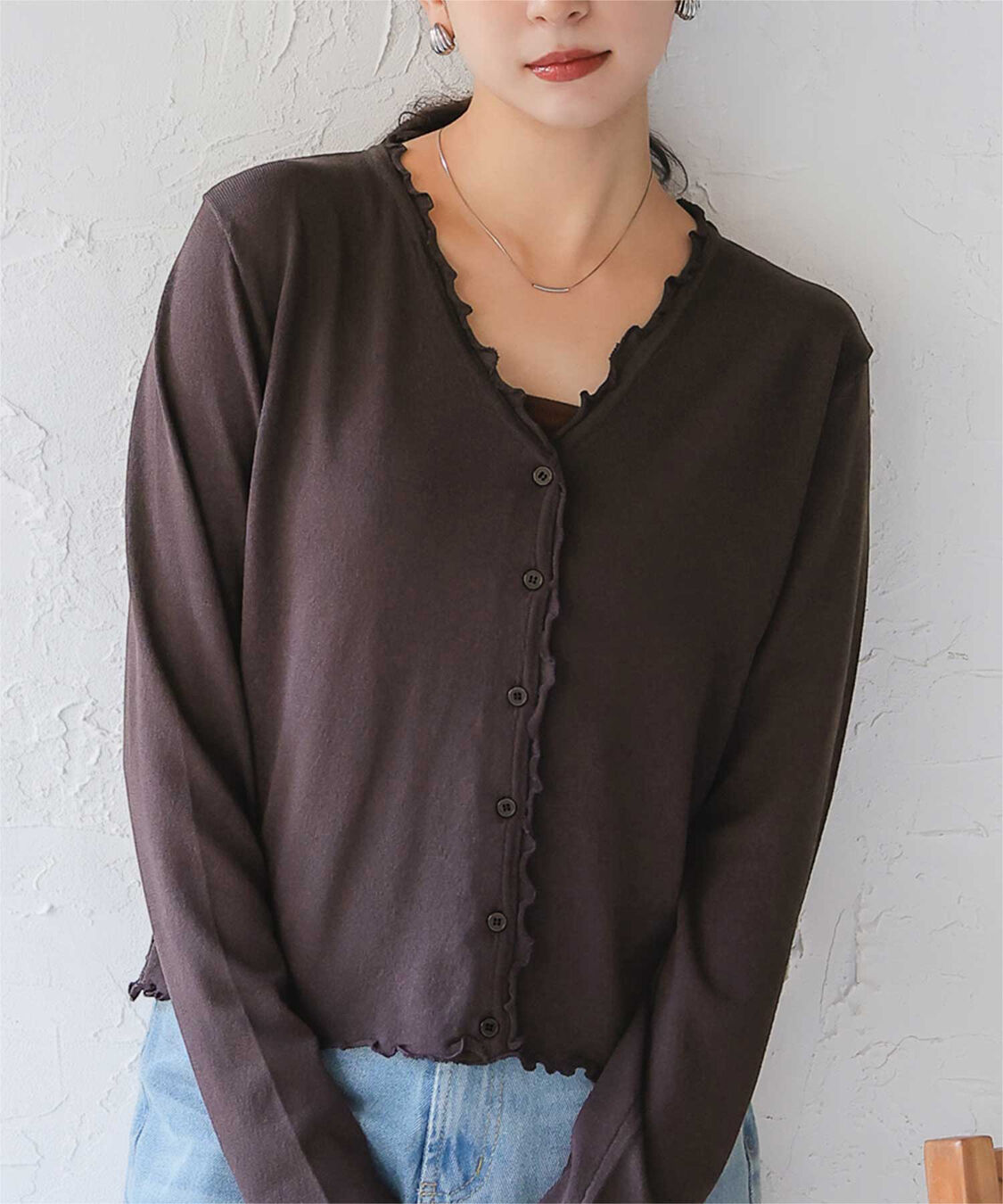 titivate「プチフリルニットカーディガン」|カーディガン|ブラウン