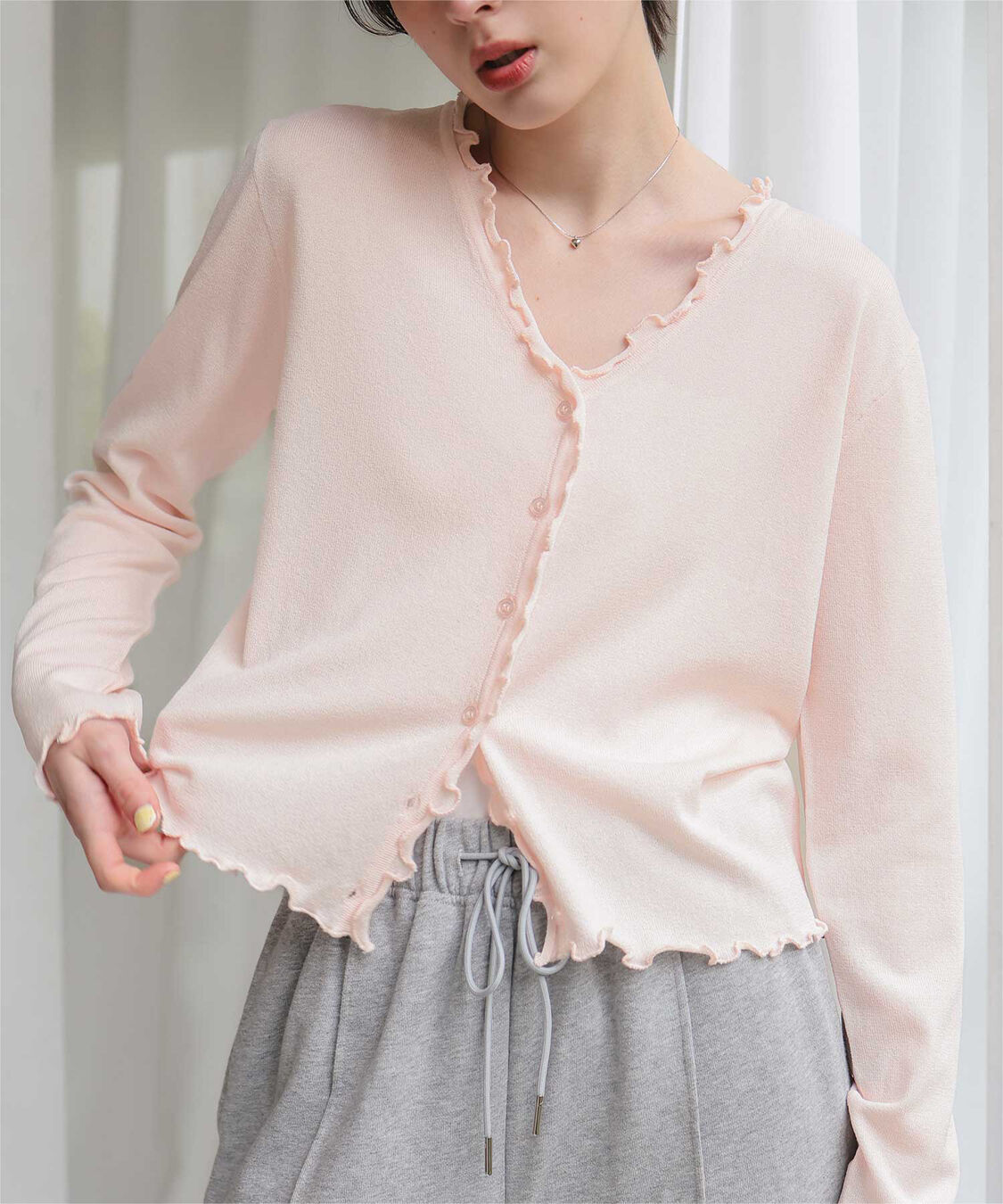 titivate「プチフリルニットカーディガン」|カーディガン|ライトピンク