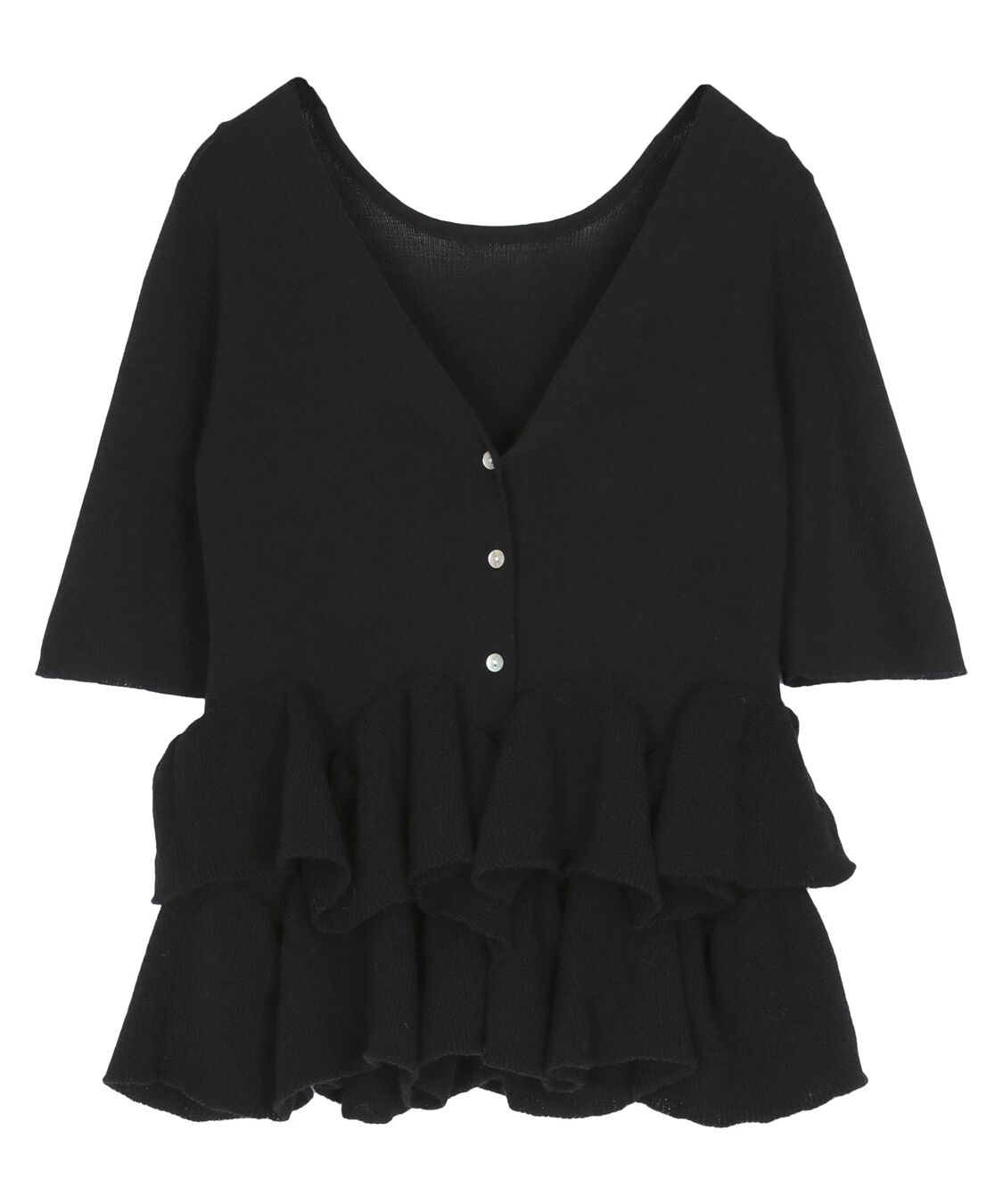 titivate「ハーフスリーブフリルヘムニットカーディガン」|ニット・セーター|