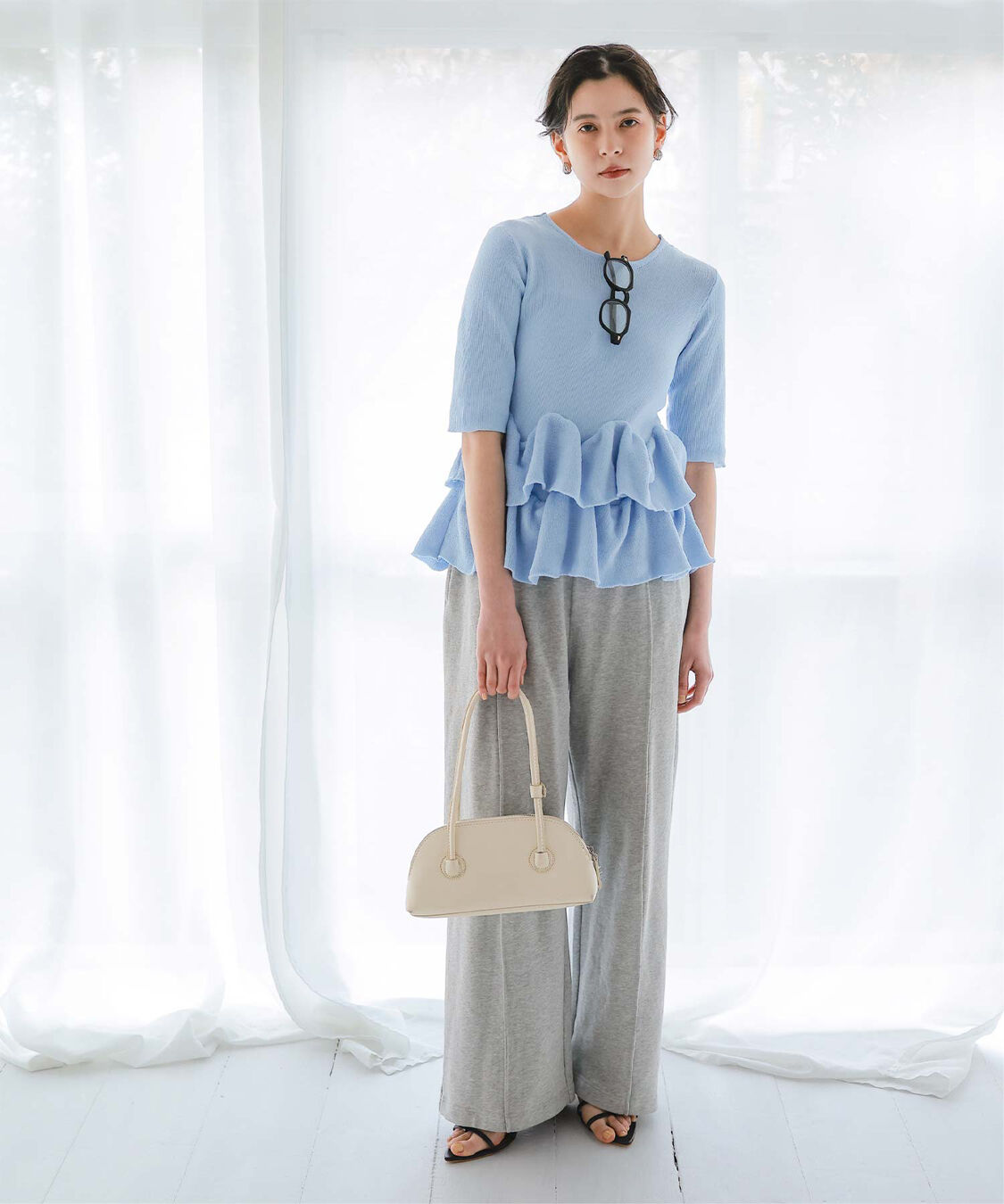 titivate「ハーフスリーブフリルヘムニットカーディガン」|ニット・セーター|