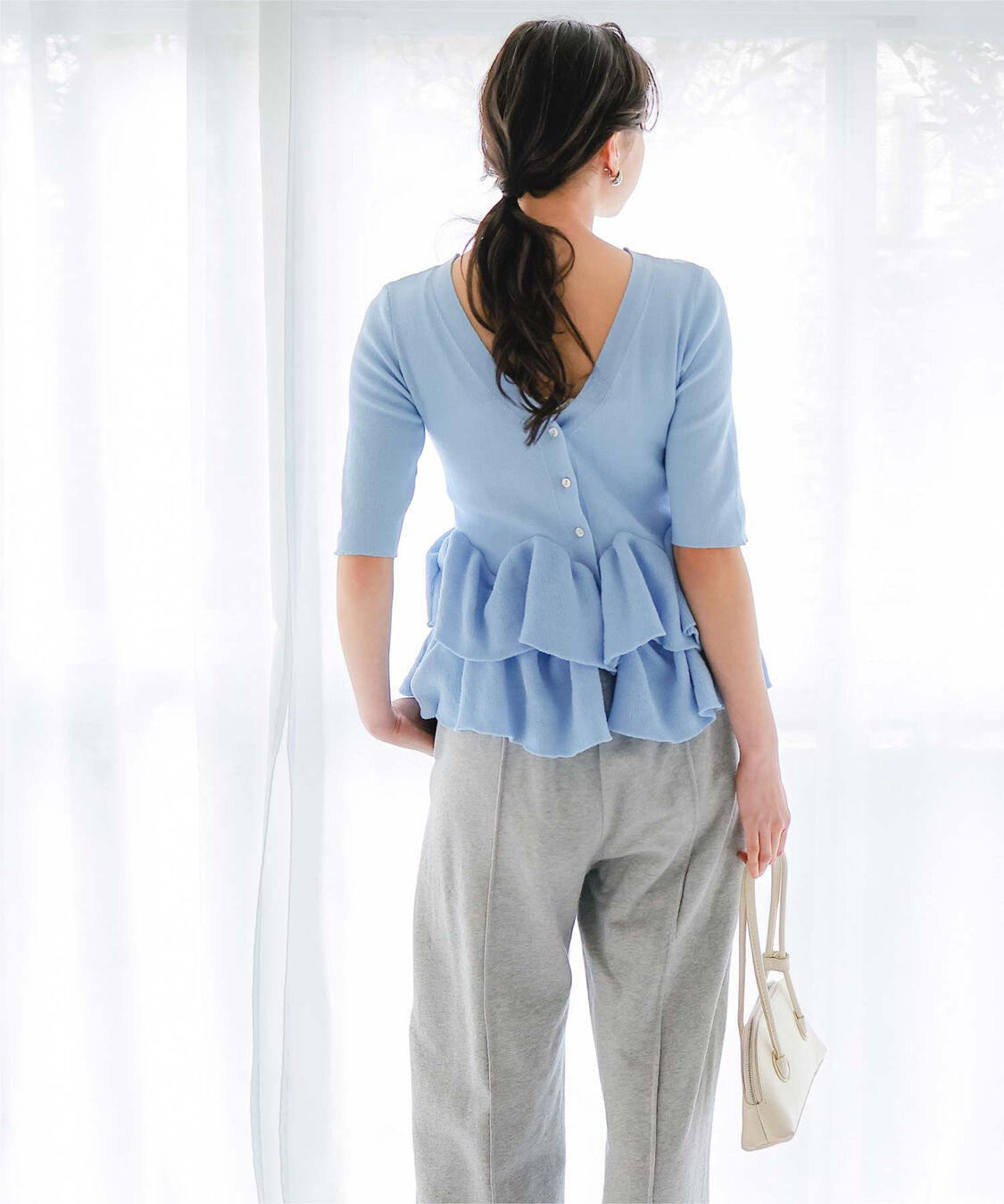 titivate「ハーフスリーブフリルヘムニットカーディガン」|ニット・セーター|