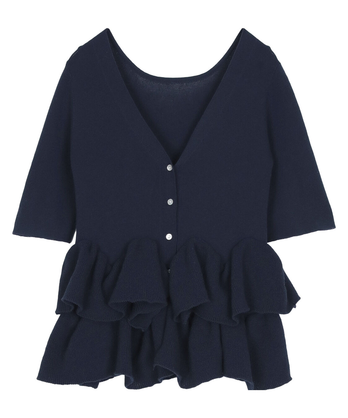 titivate「ハーフスリーブフリルヘムニットカーディガン」|ニット・セーター|