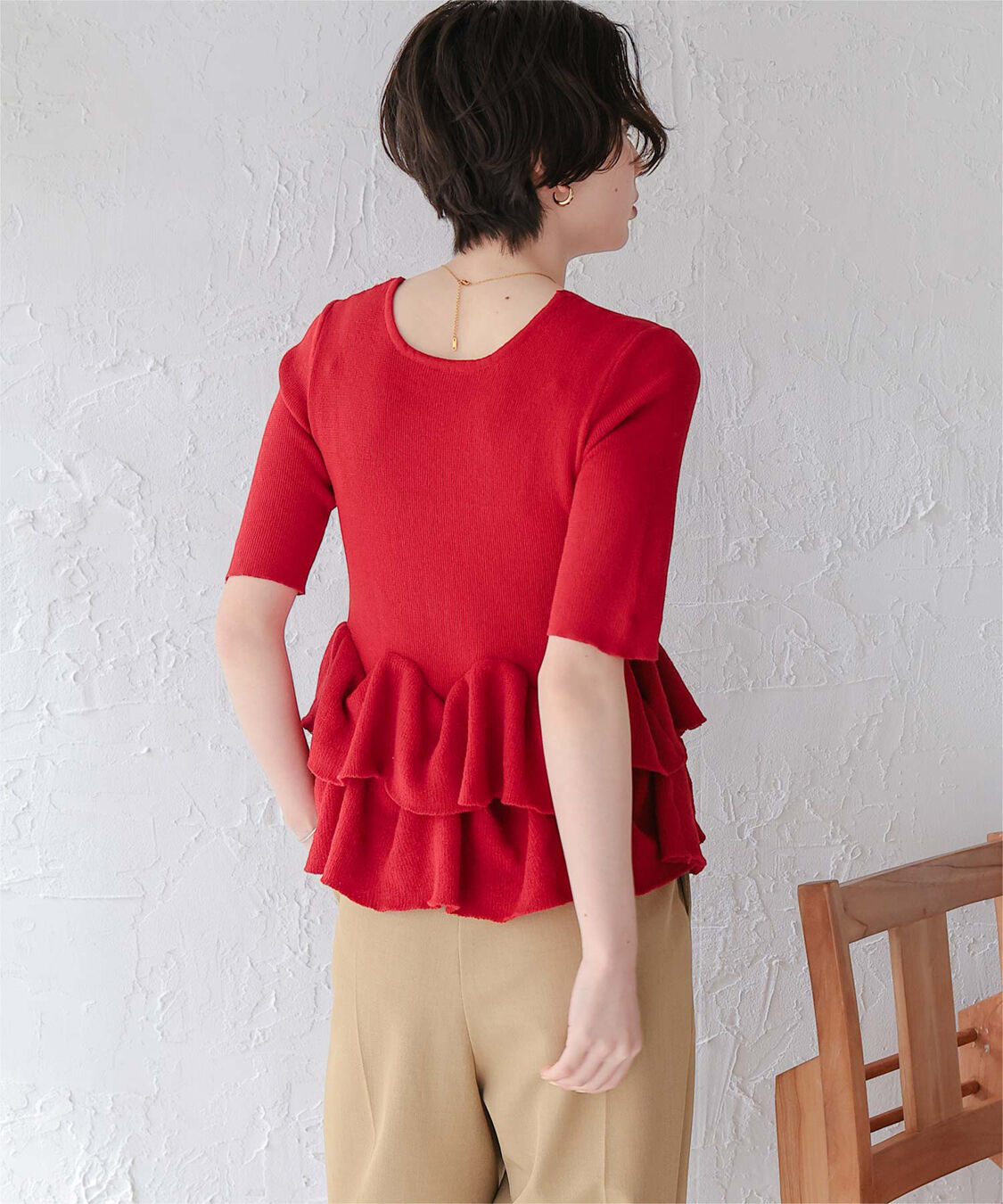 titivate「ハーフスリーブフリルヘムニットカーディガン」|ニット・セーター|