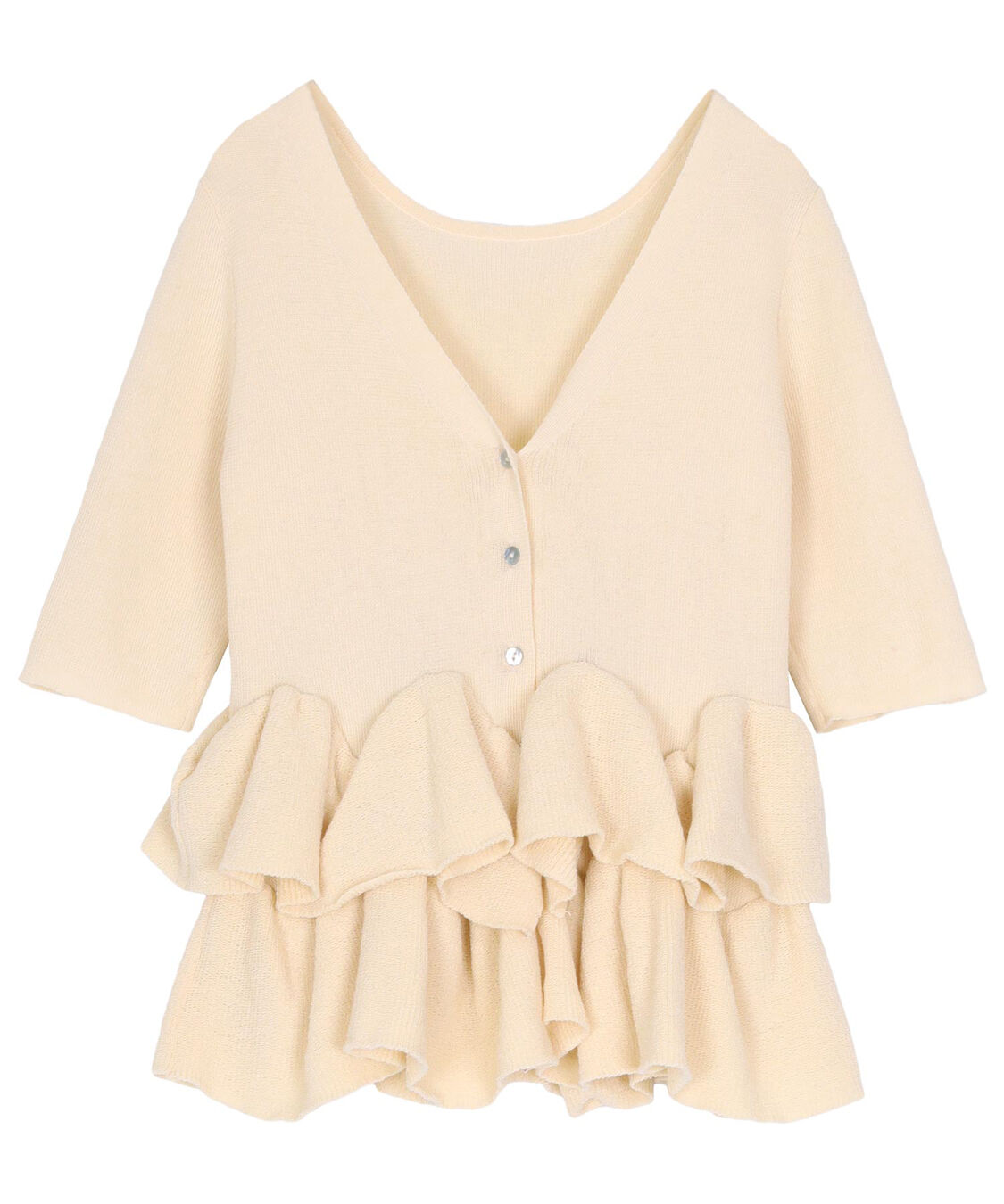 titivate「ハーフスリーブフリルヘムニットカーディガン」|ニット・セーター|