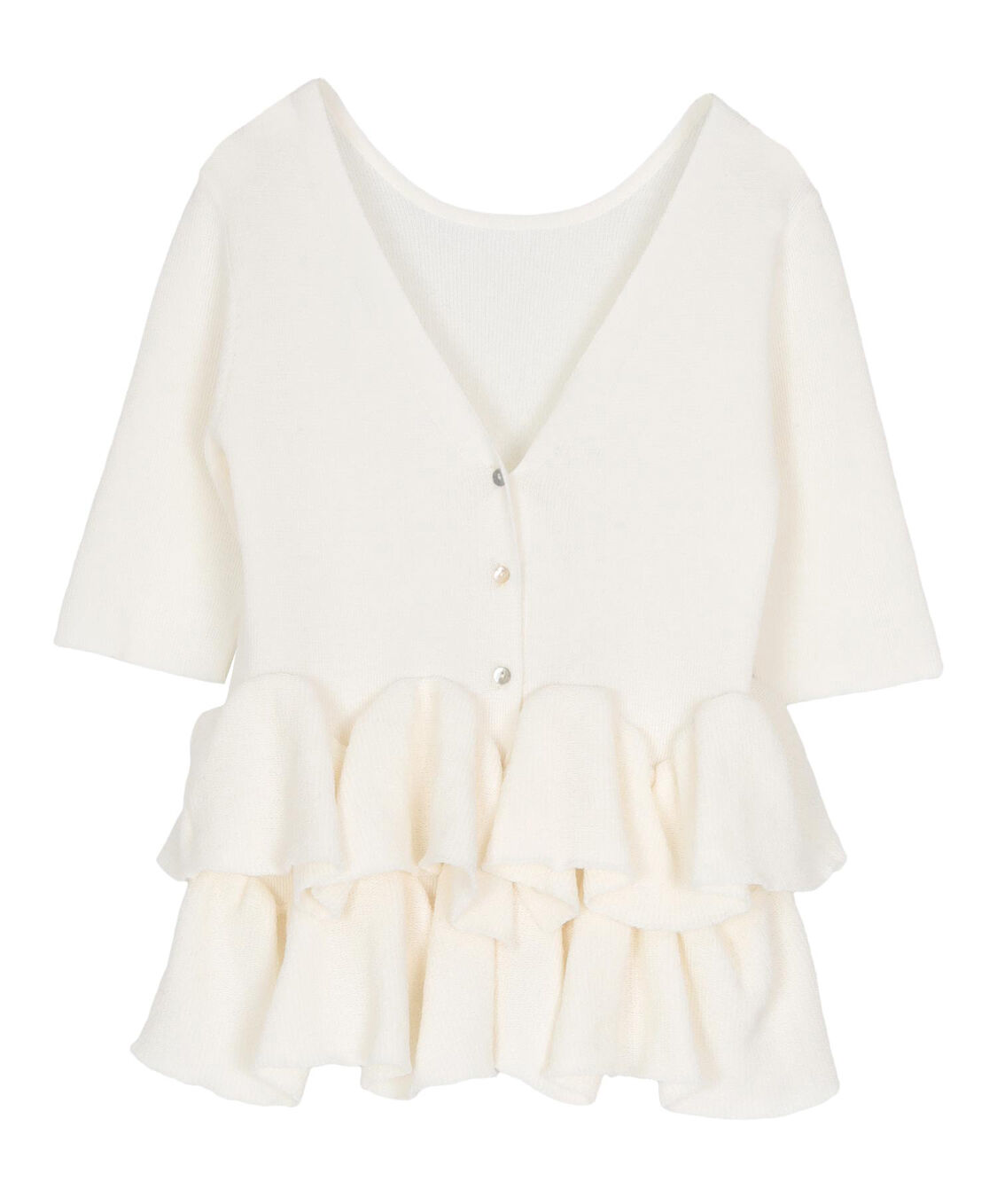 titivate「ハーフスリーブフリルヘムニットカーディガン」|ニット・セーター|