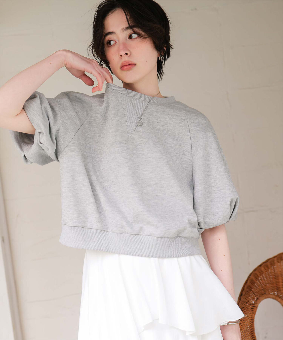 titivate「カットソーパフスリーブトップス」|Tシャツ・カットソー|ライトグレー