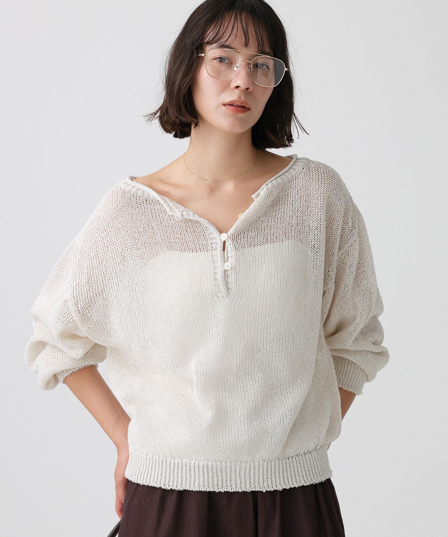 BABYLONE「ペーパー2WAYプルオーバー」|ニット・セーター|ﾎﾜｲﾄ