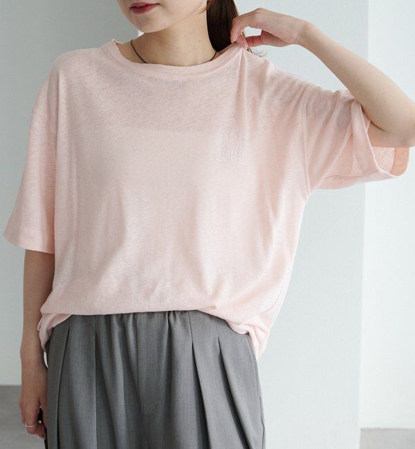  「ロゴ刺繍&times;フロッキープリント麻混Tシャツ」|Tシャツ・カットソー|