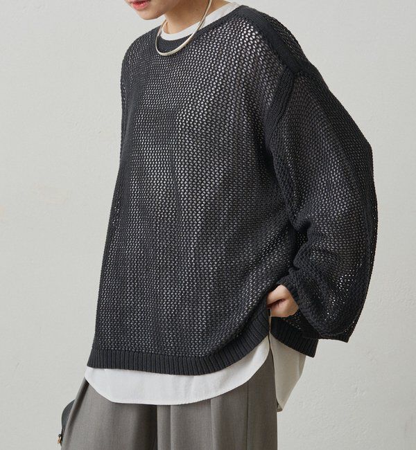  「ワイドスリーブメッシュニット」|ニット・セーター|チャコールグレー