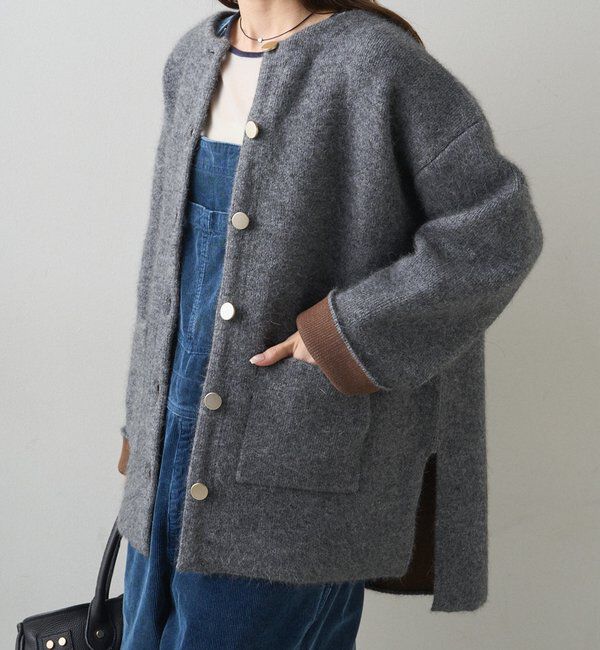  「Wフェイスニットノーカラーハーフコート」|その他|