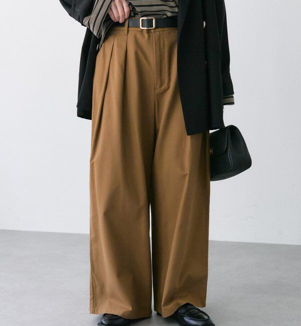  「コットンレーヨンツータックワイドパンツ」|その他|キャメル