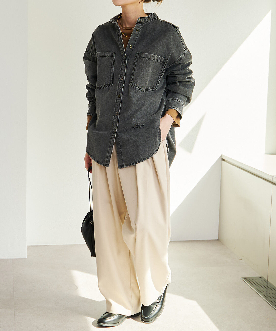  「デニムバンドカラーシャツ」|シャツ・ブラウス|