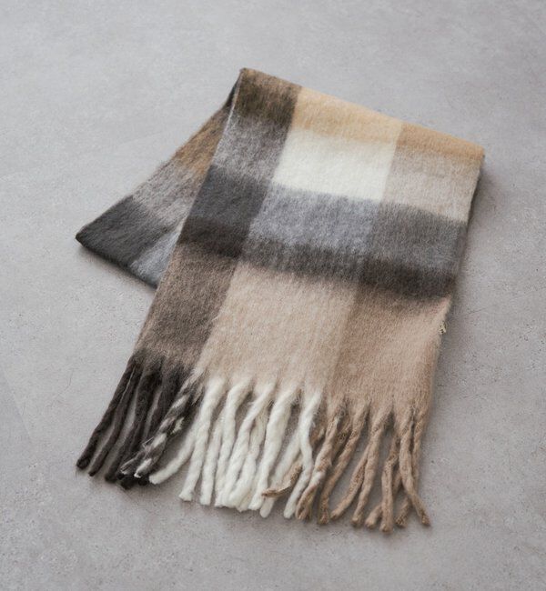  「起毛フェイクウールチェックマフラー」|ストール|ブラウン系その他