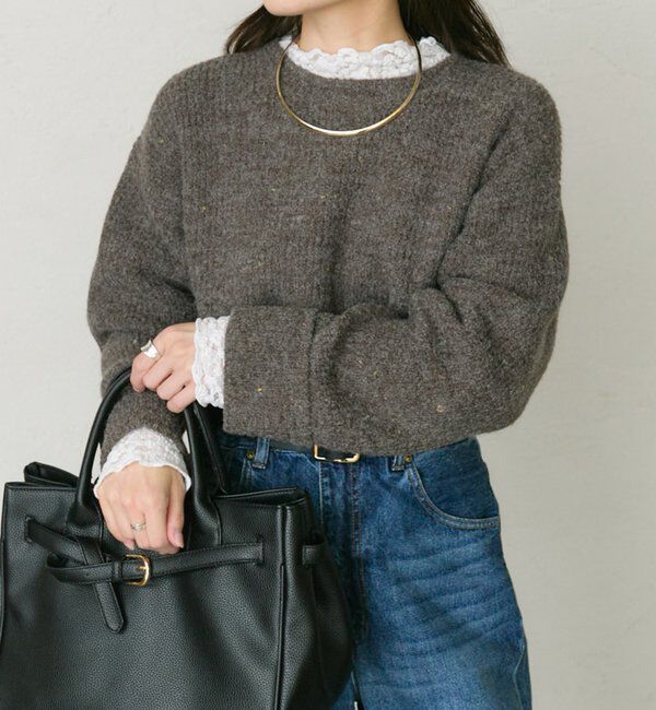  「ネップクルーネックニットプルオーバー」|キャミソール|ダークブラウン