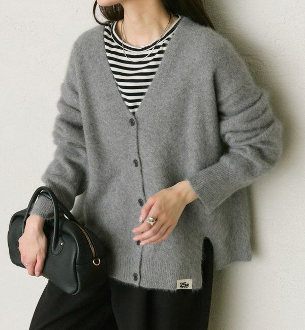  「【25th】FOXウールニットVネックカーディガン」|カーディガン|グレー