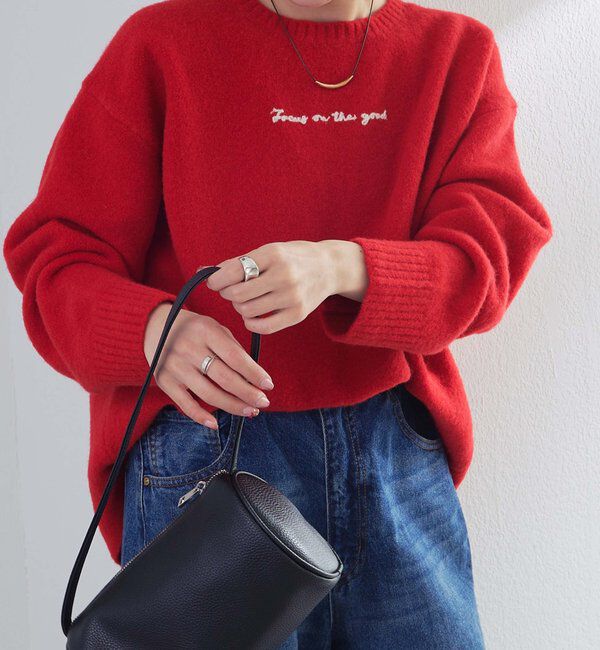  「ロゴ刺繍ニットプルオーバー」|キャミソール|レッド