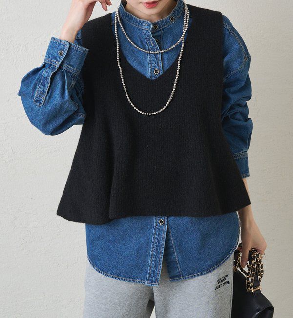  「片畦ニットビスチェ」|ニット・セーター|ブラック