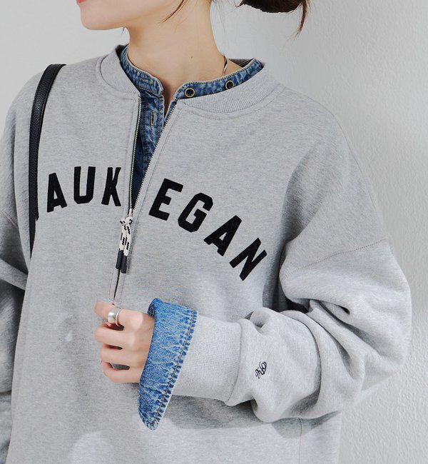  「フロッキープリントハーフジップ裏起毛スウェット」|プルオーバー|グレー