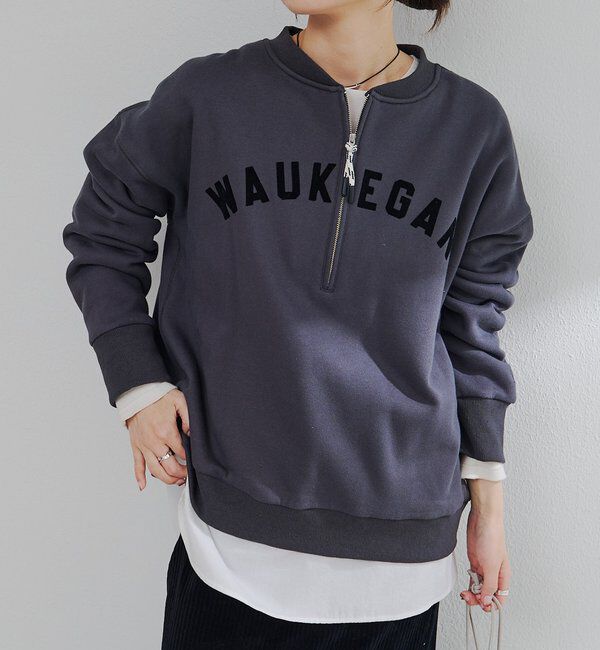  「フロッキープリントハーフジップ裏起毛スウェット」|プルオーバー|