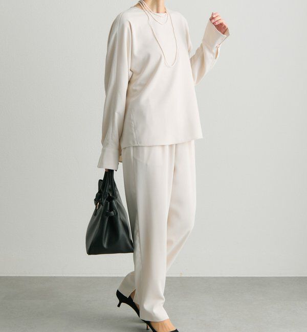  「【Du noir】ハンド風ステッチストレッチジョーゼットプルオーバー」|プルオーバー|