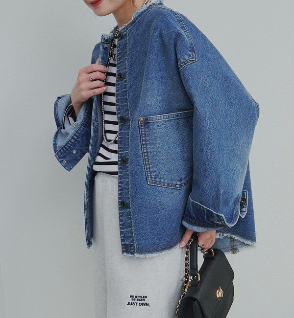  「セルビッチデニムノーカラージャケット」|デニムジャケット|