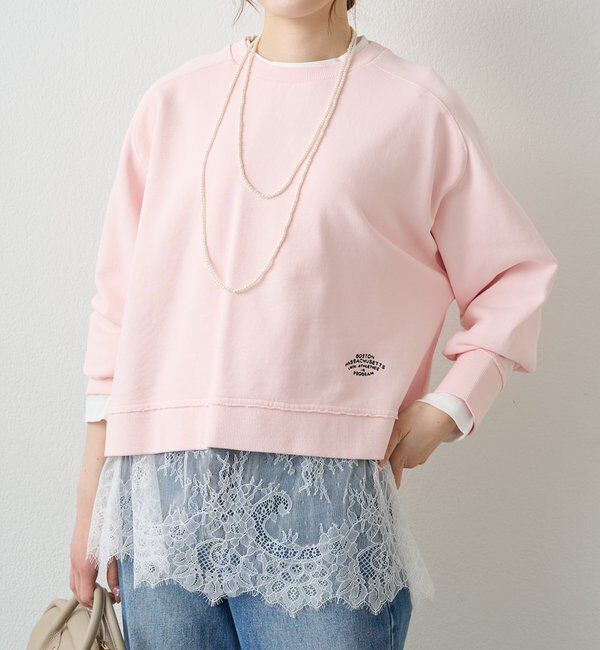  「ロゴ刺繍ショートスウェット」|プルオーバー|ピンク