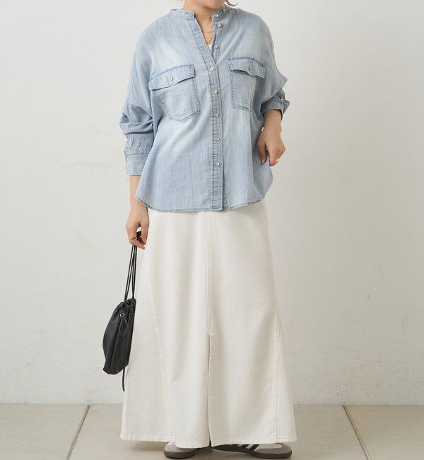  「シアーデニムバンドカラーブラウス」|シャツ・ブラウス|